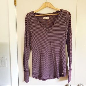 Burgundy and White Stripe Long Sleeve Shirt